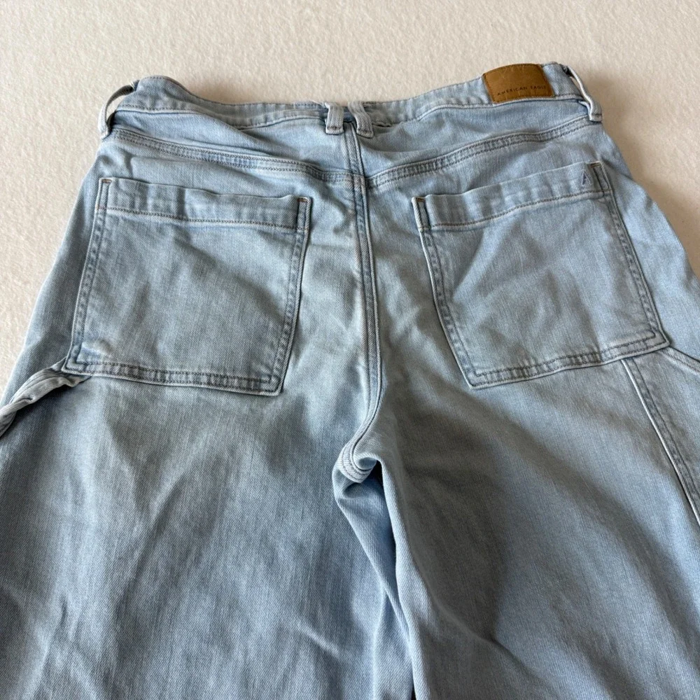American Eagle Wide Leg Carpenter Jeans Womens 10 Light Wash Stretch Denim